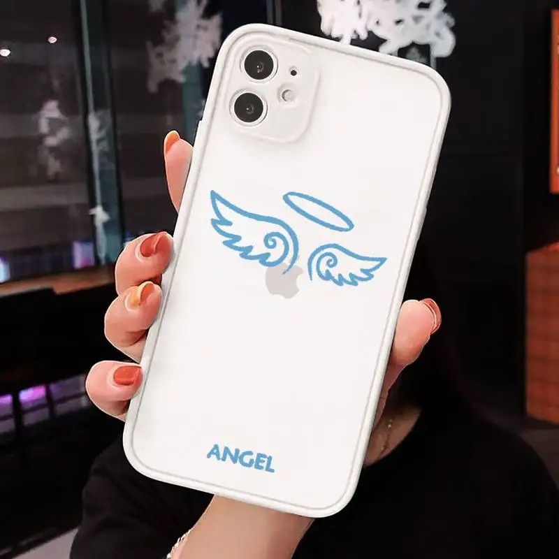 

Demon Angel Couple BFF Cartoon Phone Case For iPhone 12 11 Mini Pro XR XS Max 7 8 Plus X Matte transparent White Back Cover