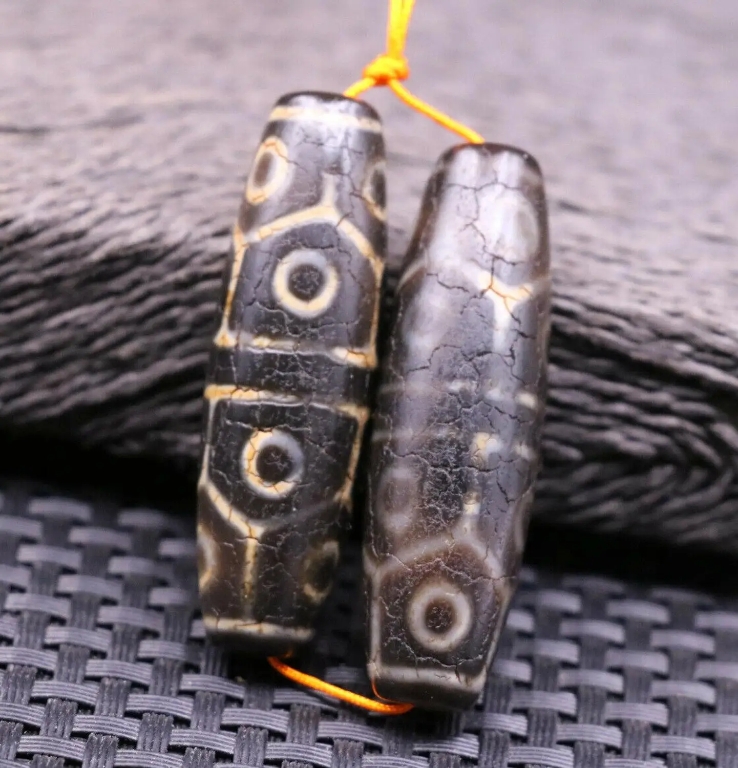 pair Tibetan Old Agate Dragon Vein 12 Eye Longevity dZi Bead Totem Amulet | Украшения и аксессуары