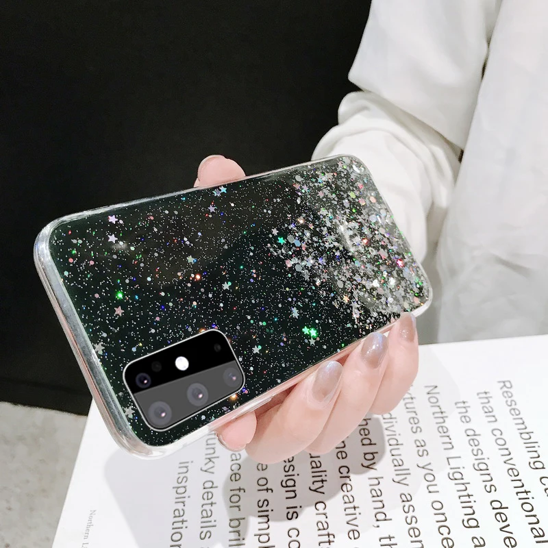 Силиконовый чехол с блестками для Samsung Galaxy S9-S20 Ultra A31 A01 M31 A51-A91 A6 Plus A7 A10-A70