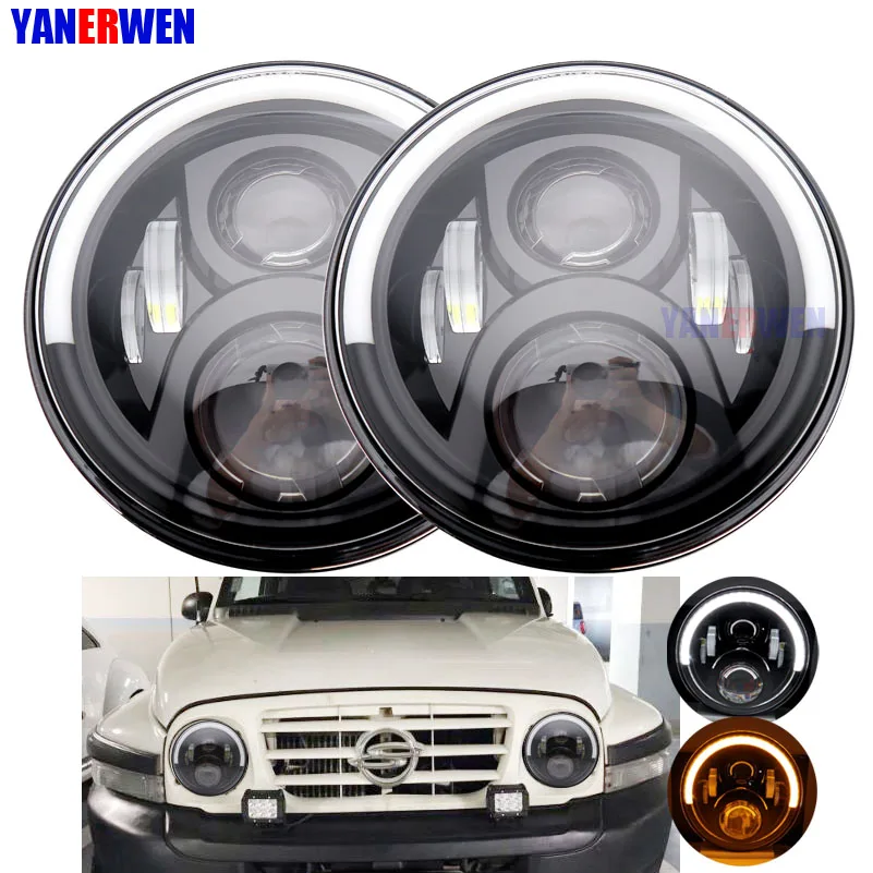 

Светодиодные фары, 7 дюймов, 50 Вт, H4, с ангельскими глазами, 7-дюймовые круглые фары для Лада 4x4, городская нива, для Land Rover 90/110 Defender