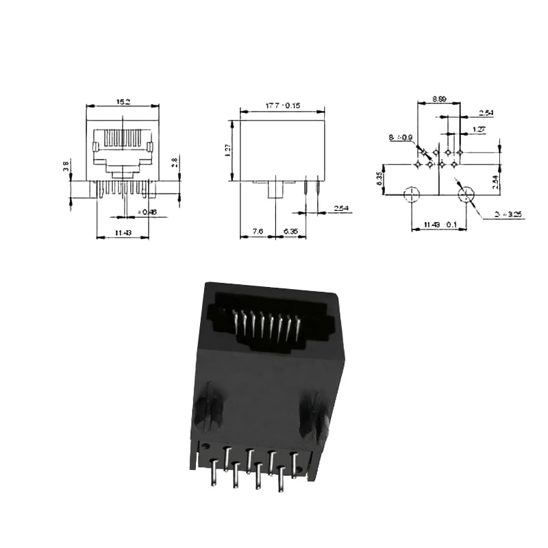 RJ 45 розетка 8PIN прямая вилка вертикальный SMT RJ45 разъем 8P8C все пластиковые платы 90