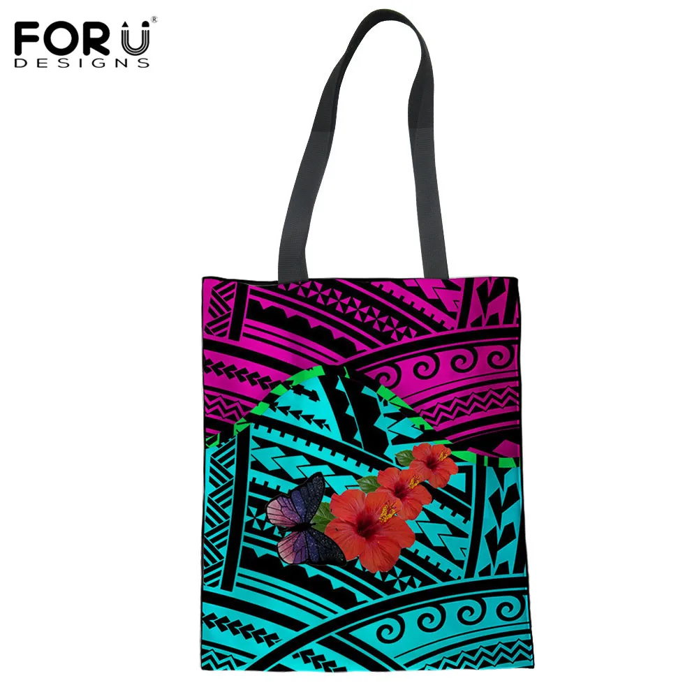 

FORUDESIGNS Gradient Traditional Tribe Pattern Light Weight Shoulder Bags Female Hibiscus Butterflies Pattern Canvas Travel Bag