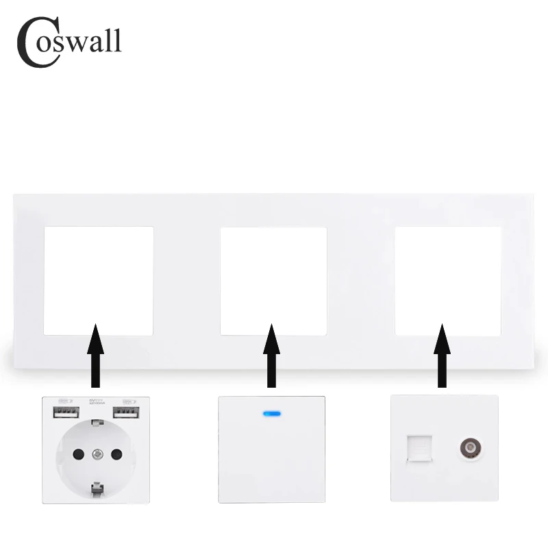 coswall e20 series white pc panel wall switch eu french socket hdmi compatible usb type c 18w fast charger tv rj45 module diy free global shipping