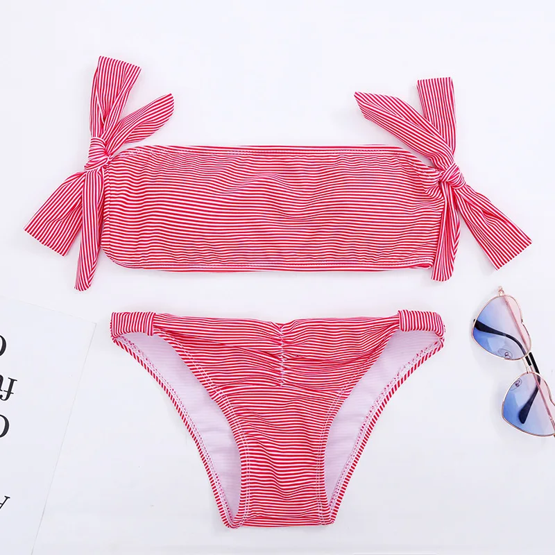 2019 поп ретро бюстгальтер в красную и белую полоску раздельный купальник женский