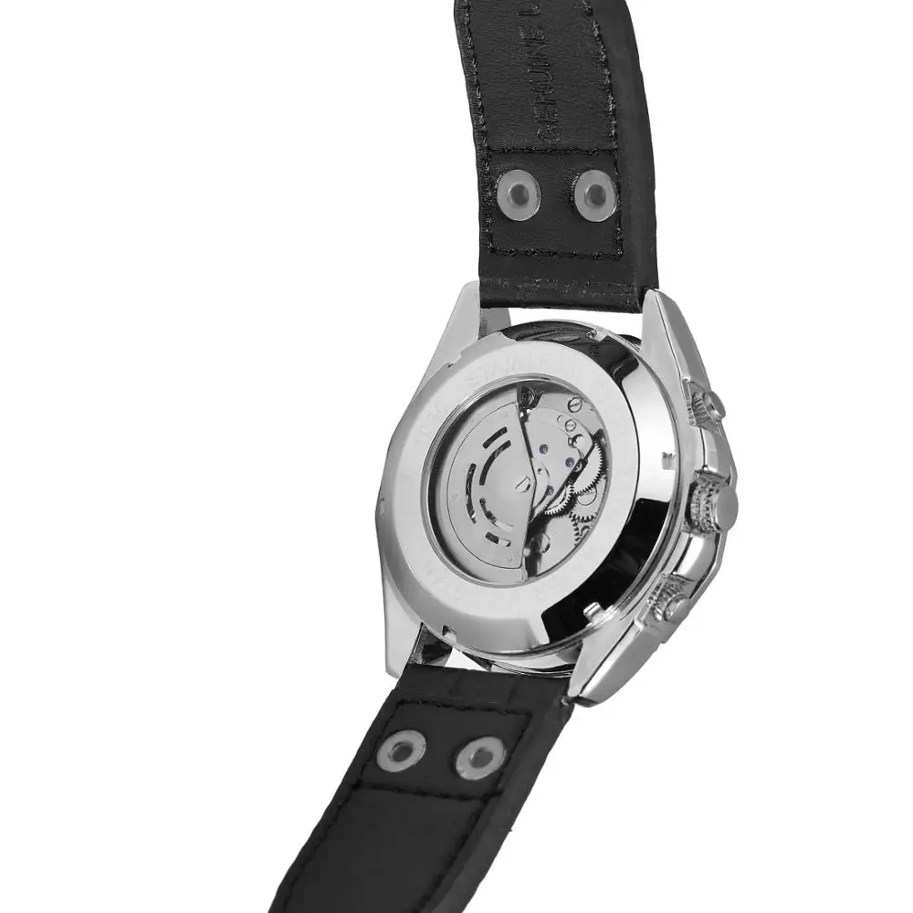 FORSINING Fashion casual men's mechanical watch blue dial spider web hollow Roman numeral time scale black leather strap automatic holiday gift |