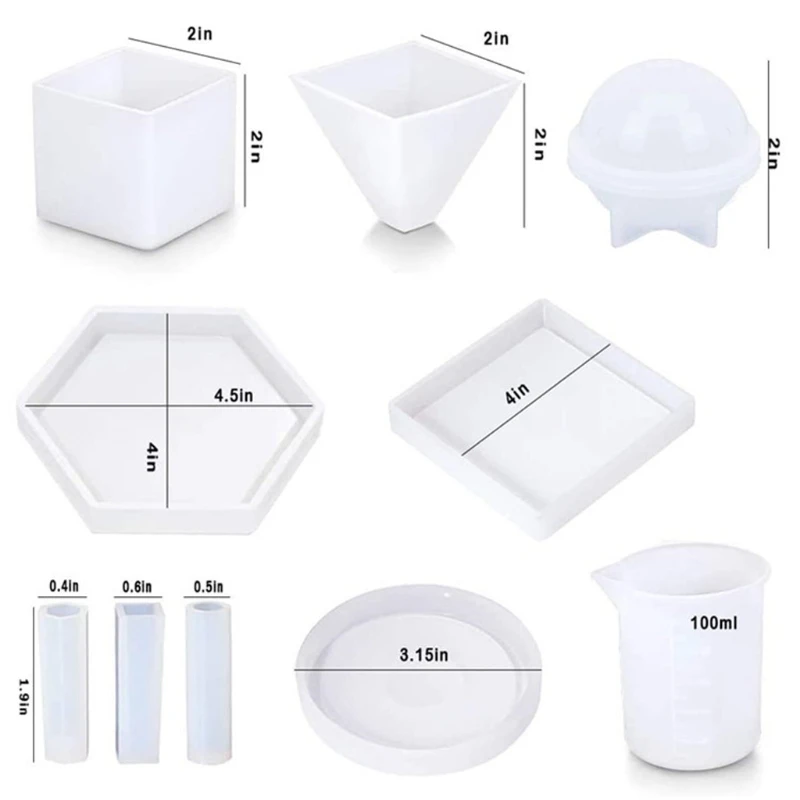 

20Pcs Sphere Cube Pyramid Coaster Tube Pendant Resin Epoxy Silicone Molds Kit
