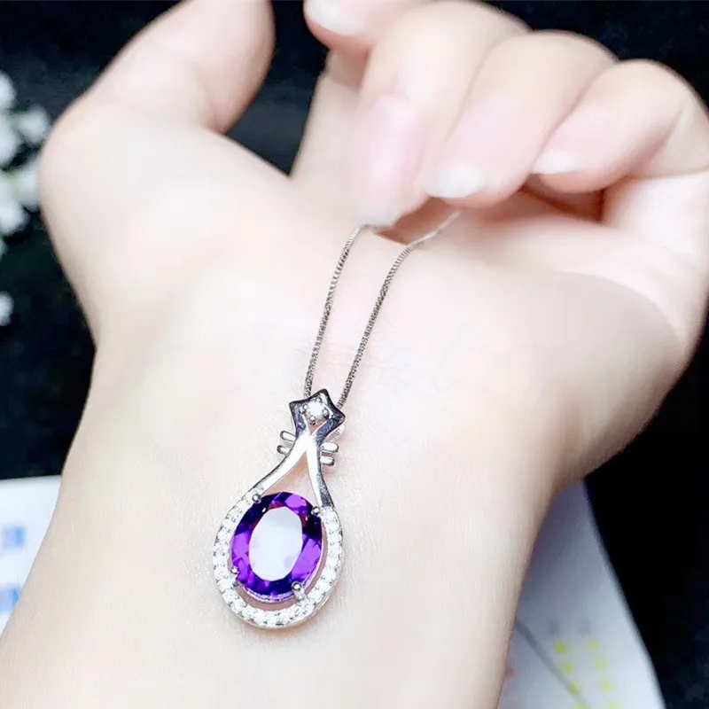 Ожерелье с подвеской из настоящего аметиста бесплатная доставка серебро 925 пробы