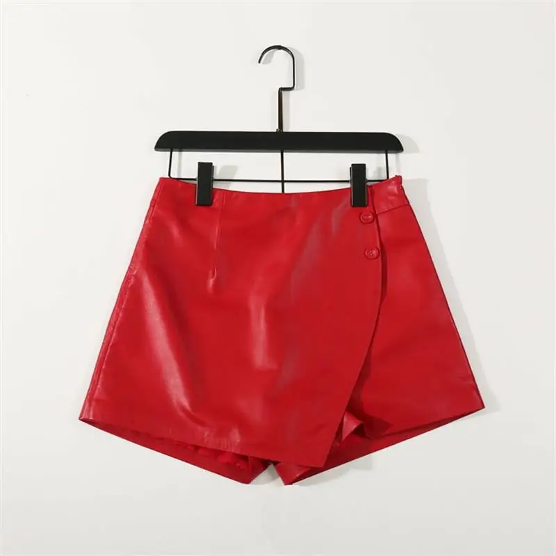 2020 Spring New Leather Shorts Women's Sheepskin Irregular Stitching A Wide-Leg Slim Arrivals | Женская одежда