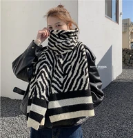 2021 pamwallymensa womens scarf winter women luxury brand scarves ladies cashmere pashmina knitted warm shawl thicken stripe