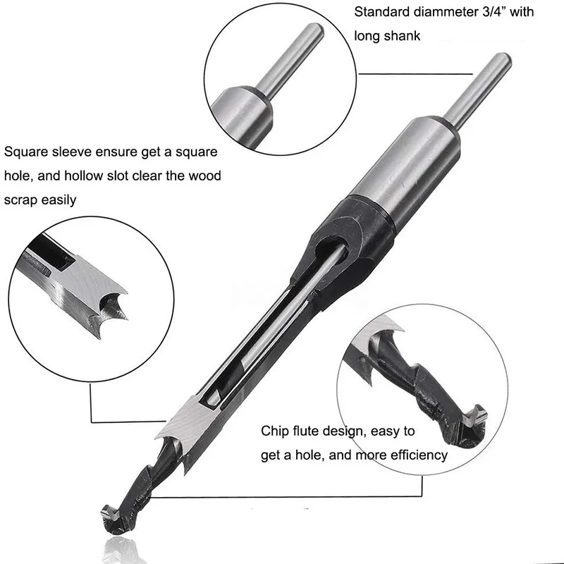 

Woodworking Square Drill Bits Set, Wood Mortising Chisel Countersink Bits Woodworker Hole Saw Power Tool Kits, Set of 5