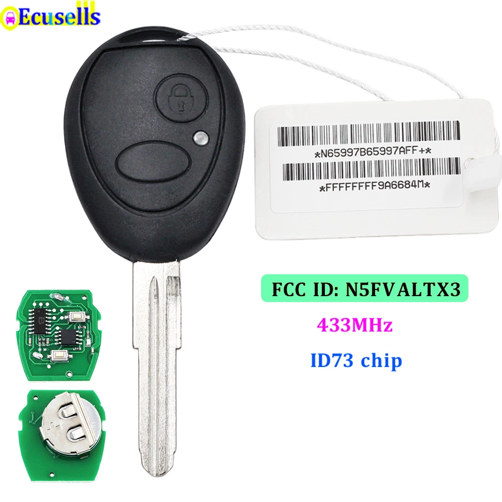 Remote Key Fob 2 Buttons 433Mhz with ID73 chip for Land Rover Discovery FCC ID: N5FVALTX3 | Car
