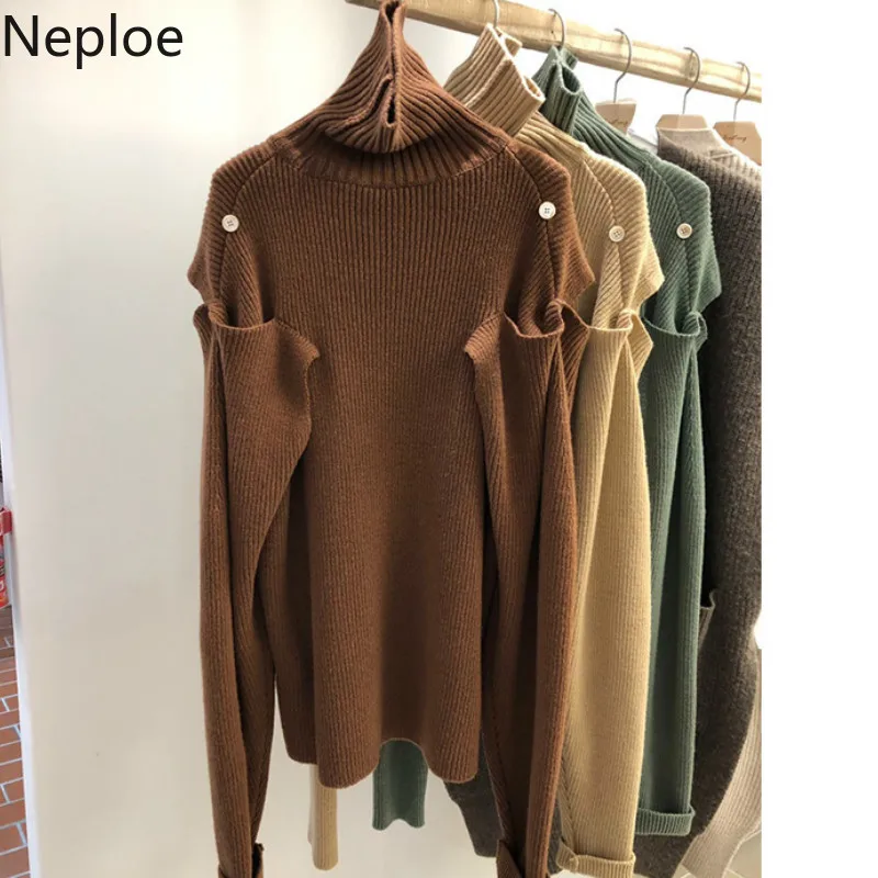 Neploe сексуальный вязаный свитер без бретелек с пуговицами на плече Осень-зима