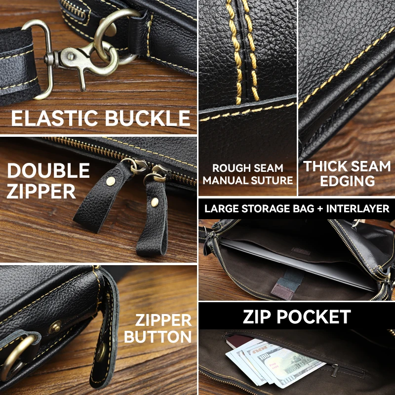 Luxury Genuine Leather Men Briefcase Handmade Laptop Bag 13.5'' PC Computer Bag Cowhide Male Friefcase Cow Leather Male Bags