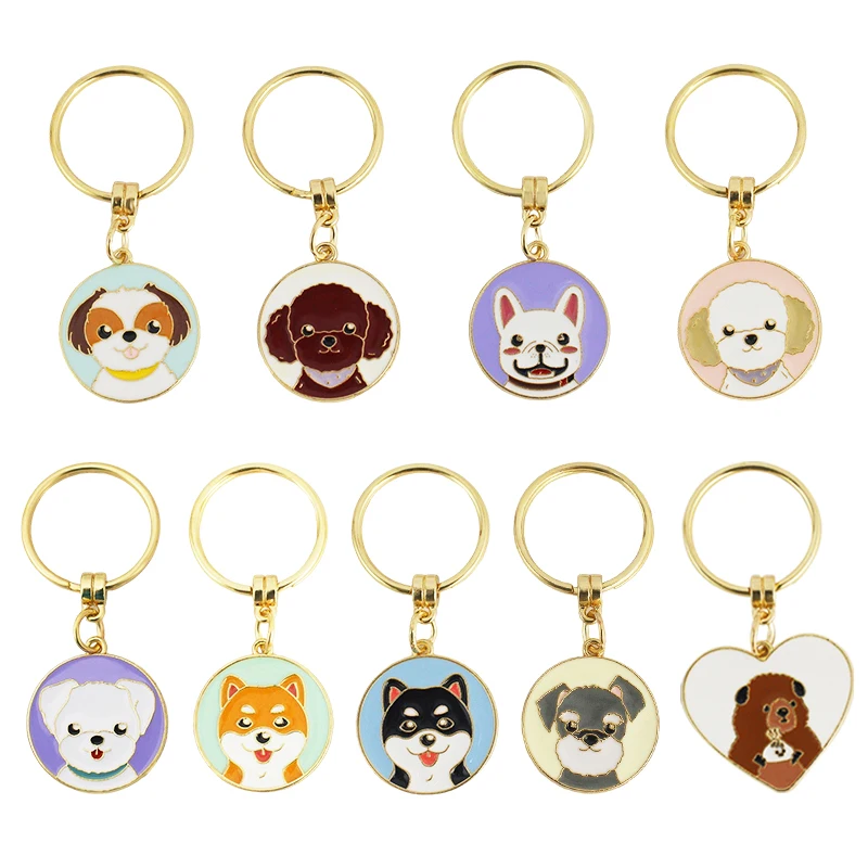 

2021 New Alloy Dog Tag Charms Round Cartoon Teddy Shiba Animal Pendant Bag pendant car ornaments Send friends Birthday gift
