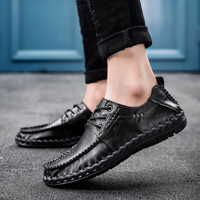

Casual Men genuine Leather Shoes Mens Brown Black Comfortable outdoor breathable Soft Fashion Oxfords Shoes Men Male Footwear