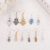 1pair new design alloy hand of fatima drop earrings multicolor alloy hamasa hand earrings jewelry for children and woman