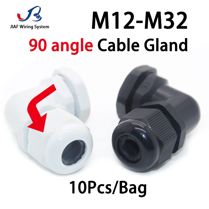 

JIAF 90 Angel Cable Gland 10pcs M12-M32 Nylon Waterproof Joint IP68 M20 Plastic Seal Jiont M25 Box Outlet Locking Connector