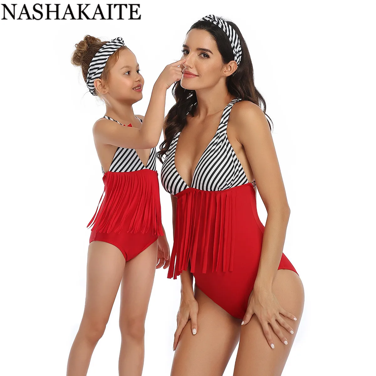 NASHAKAITE/купальный костюм для мамы и дочки с полосатым принтом удлиненными