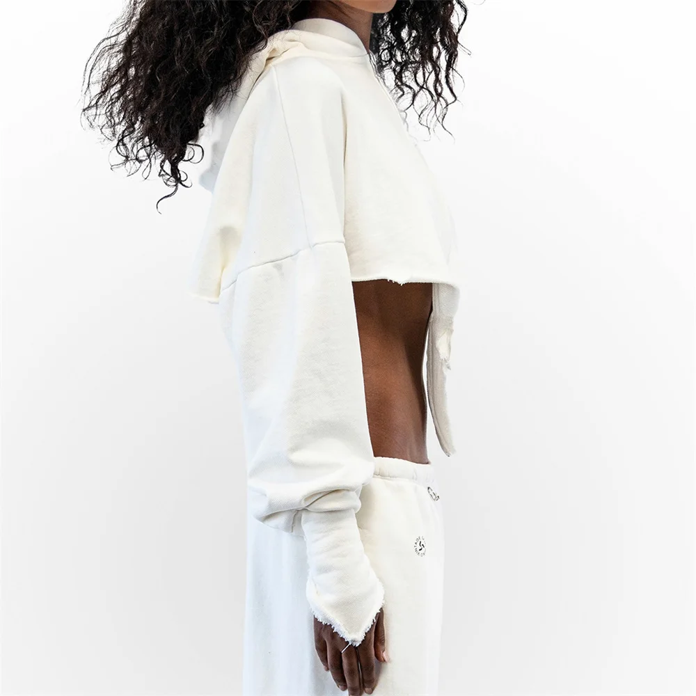 

Sexy Zipper Hoodies Women Sweatshirt Crop Jacket Casual White Batwing Sleeve Irregular Hem Thin Short Tops Black Ropa Mujer