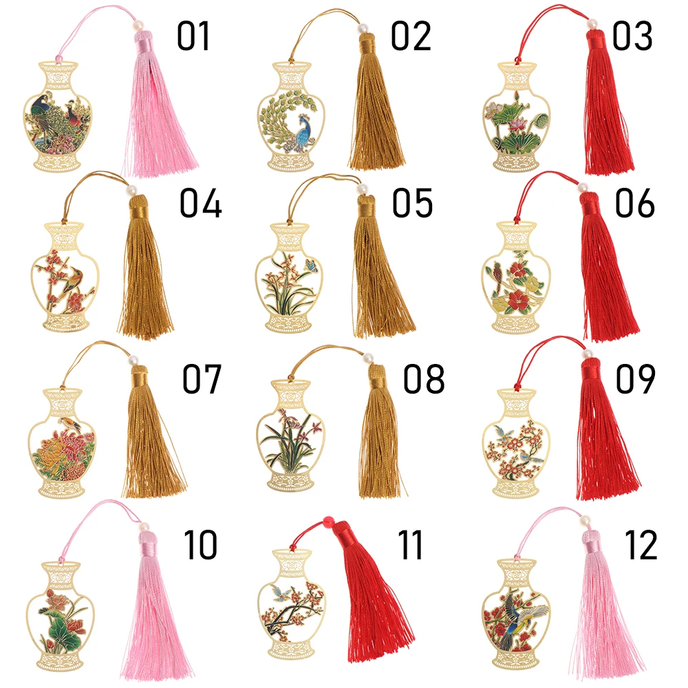 Закладка ваза в китайском стиле латунная металлическая с кисточкой|Закладки для