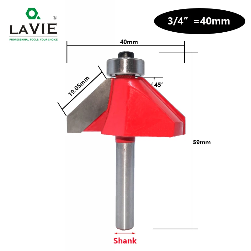40mm LAVIE 1 шт. 6 мм 6,35 мм хвостовик 45 градусов Фаска фрезы для формирования кромок скоса деревообрабатывающие фрезы для дерева MC01130 - Длина режущей кромки: 40mm