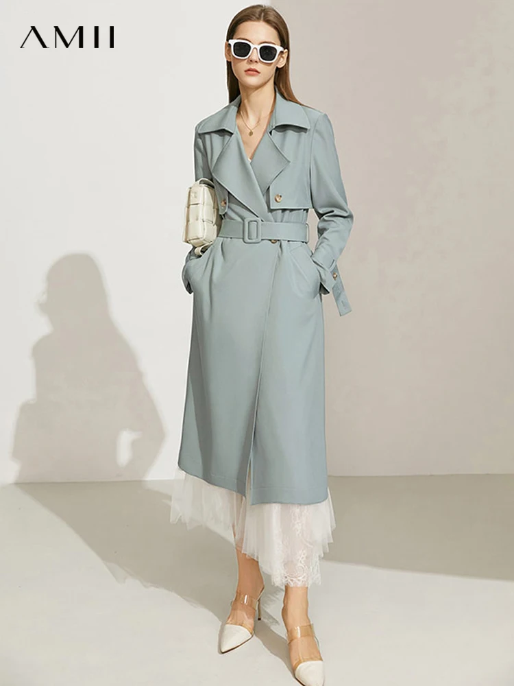

AMII Minimalism Women's Trench Coat Office Lady Fashion Lapel Double Breasted Jackets Female Sashes Windbreaker Coat 12140720