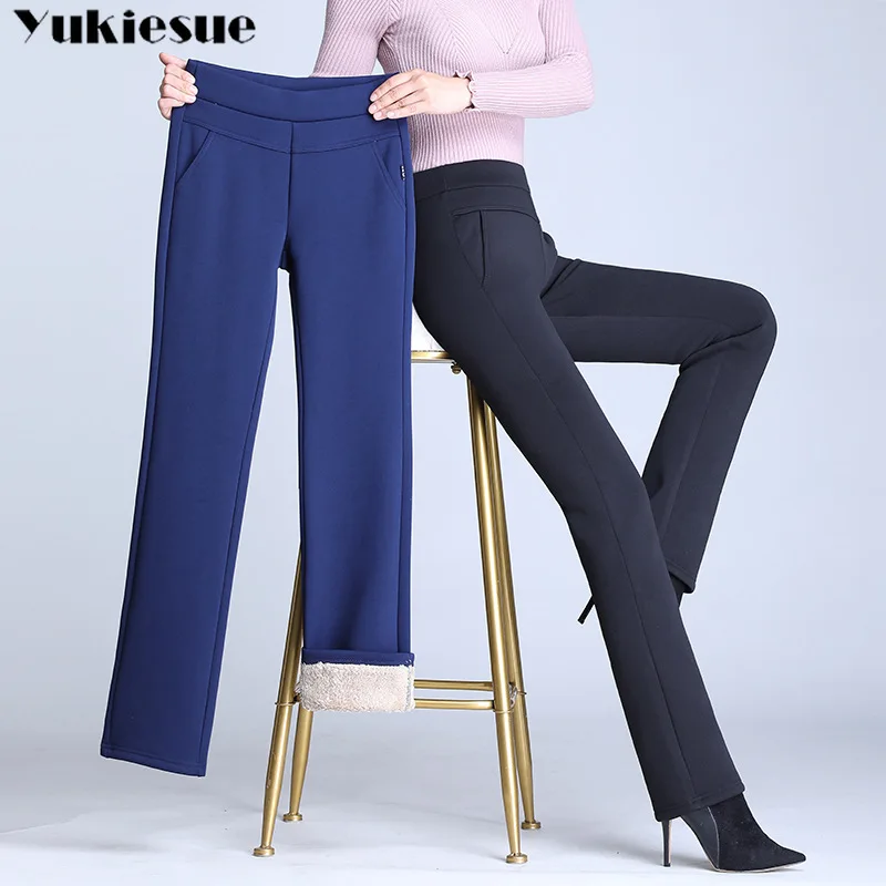 Женские Зимние флисовые теплые штаны для девочек бархатные толстые брюки с