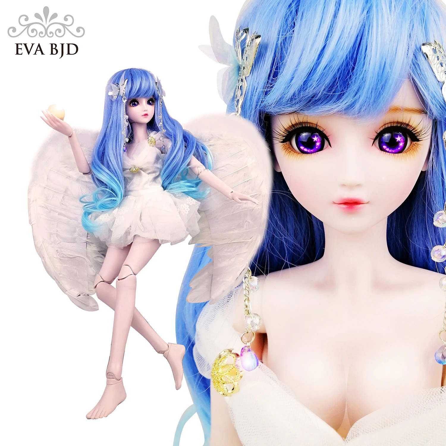 EVA BJD 22 дюйма 1/3 белый Ангел фея девушка + перо крыло шар шарнир Кукла SD куклы