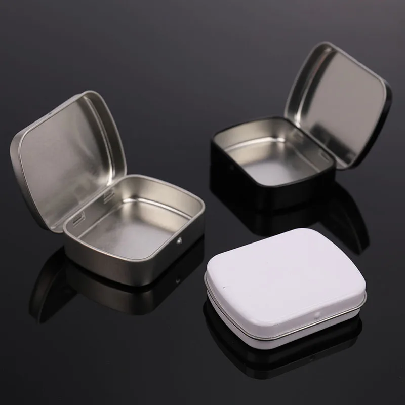 1PC Mini Survival Kit Tin Small Empty Metal White Silver Black Flip Storage Box Case For Money Coin Key Candy Jewelry 4.5*6cm
