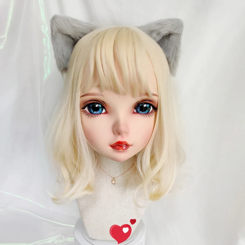 

(G-love new) Female Sweet Girl Resin Half Head Kigurumi BJD Mask Cosplay Japanese Anime Role Lolita Mask Crossdress Doll Mask