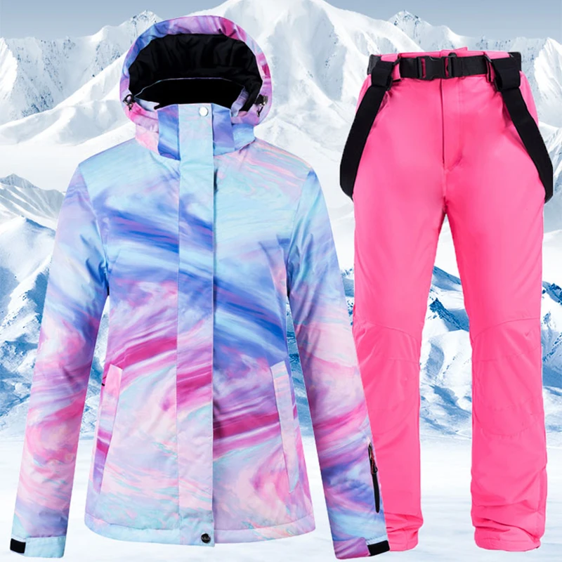 New Women Ski Jacket Ski Pants Female Winter Warm Windproof Waterproof Outdoor Sports Snowboarding Brands Ski Coat Ski Suit