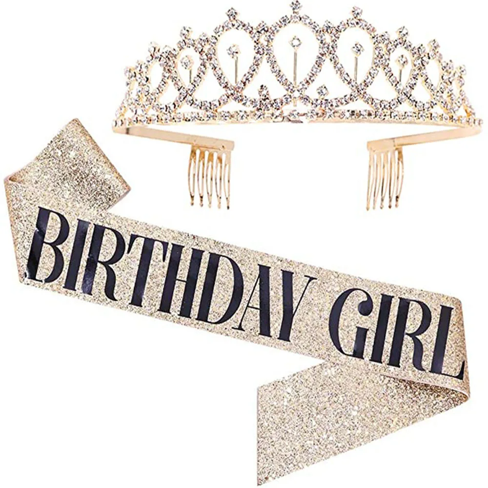 

18th 21st 30th 40th 50th 60th Adults Birthday Crown Girl Women Happy Birthday Satin Sashes Favor Anniversary Decoration Supplies
