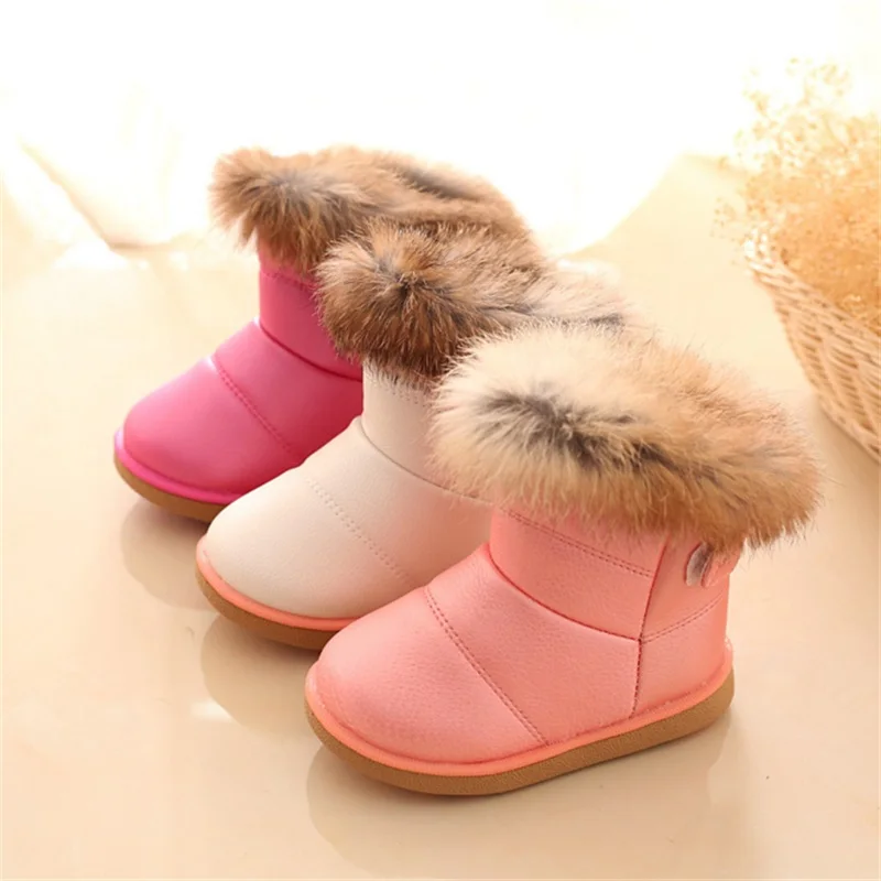 Зимние модные детские зимние ботинки для девочек обувь теплые плюшевые с мягкой