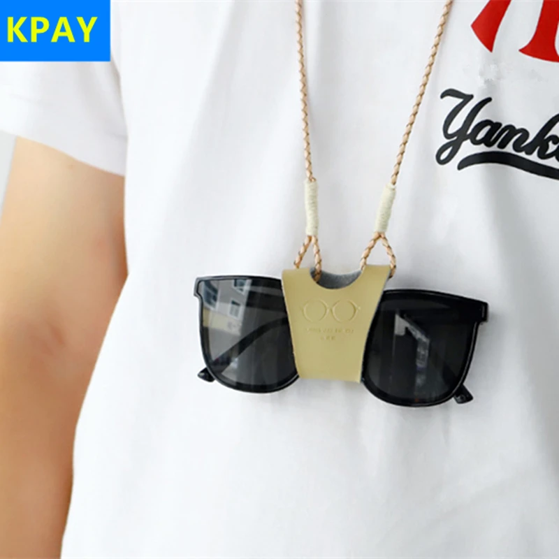 Висит шеи зажим очки чехол из натуральной кожи для женщин Человек Портативный