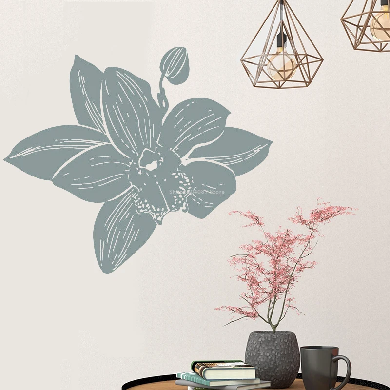 Настенные виниловые наклейки с изображением ветки орхидеи и цветов домашний