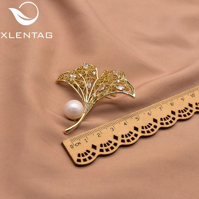

Xlentg Handmade Natural White Freshwater Pearl Edison Ginkgo Brooch Female Fashion Fine Jewelry Wedding Gift Brooch Pin GO0368B