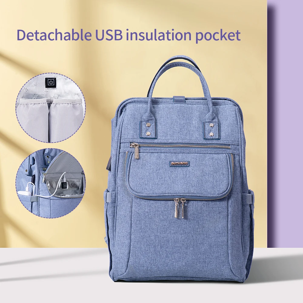 Blue USB Upgraded Sunveno подгузник сумка рюкзак большой емкости водонепроницаемый подгузник сумка наборы Мумия Материнство путешествия рюкзак для кормления сумка - Цвет: Blue USB Upgraded