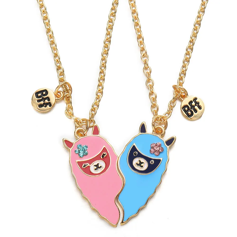 

20 sets BFF Necklace Best Friends Heart Rhinestone Pendant Animal Liama Couple Necklace Set Cartoon Jewelry Women Gift Wholesale