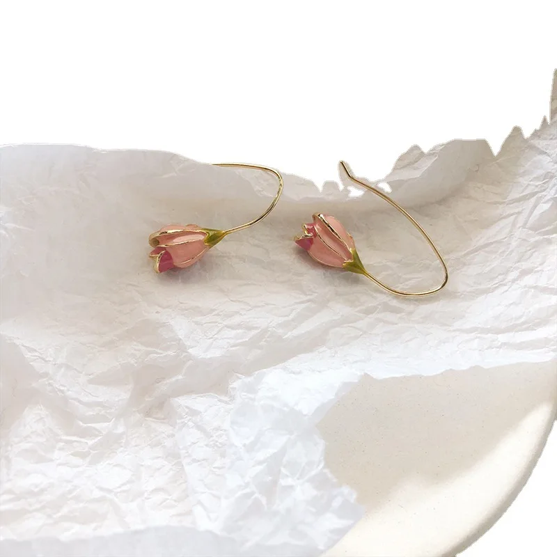 

Retro tulip earrings French gentle and sweet girl simple spring earrings