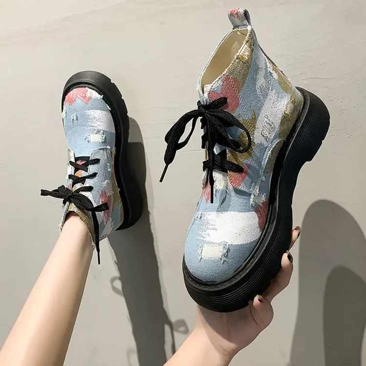 

Women's shoes platform boots women round toe thick heel ankle boots women lace cross tie boots women