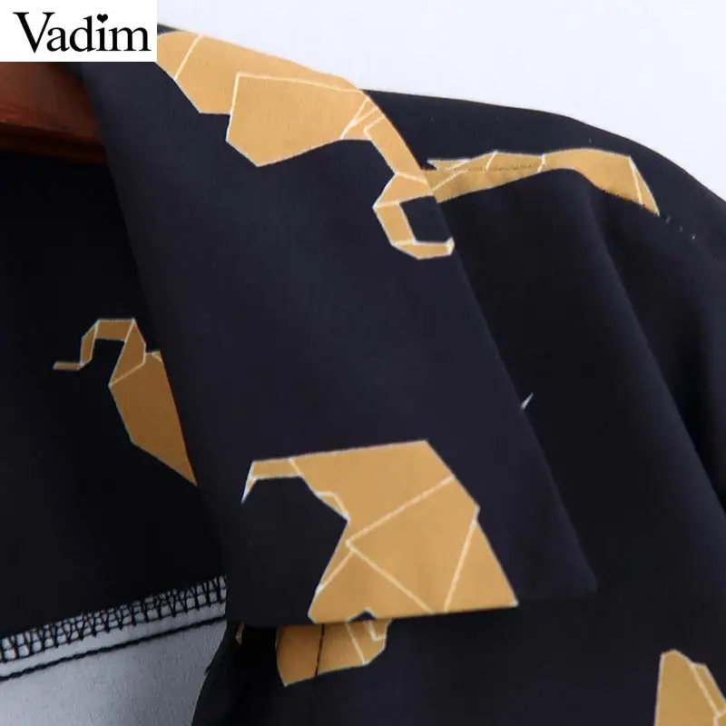 Vadim Женская стильная шикарная блузка с принтом отложной воротник рубашка длинным