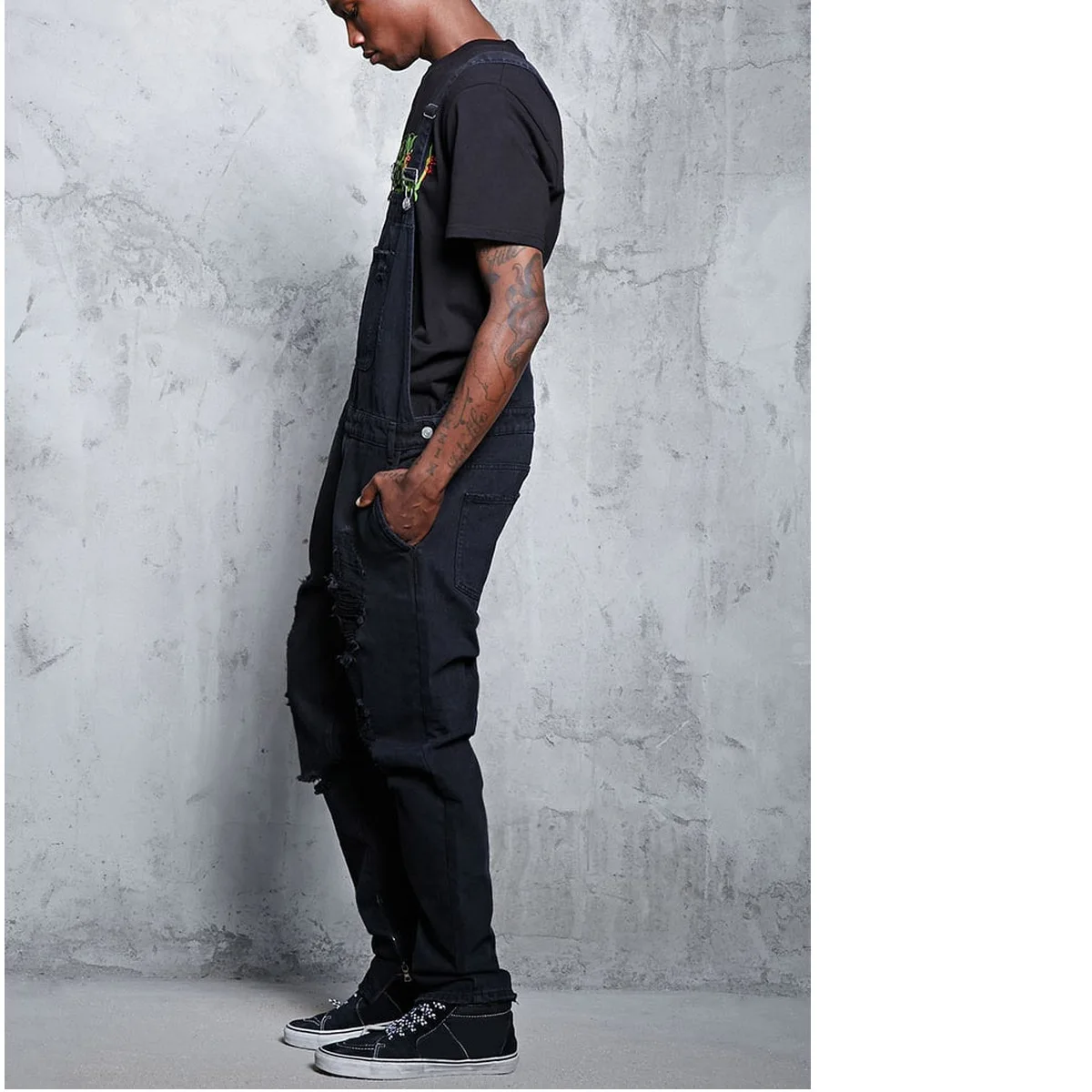 

fashion men s suspender denim Jumpsuit tears jeans trousers popular work clothes
