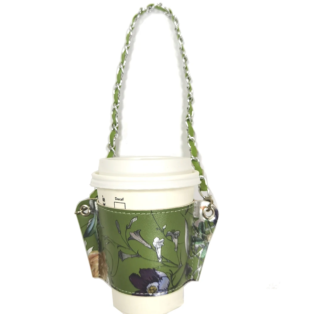 

Leather Cup Sleeves for Cold and Hot Drinks Reusable Tumbler Sleeve Cover with Strap Portable Beverage Carrier Holder Gift