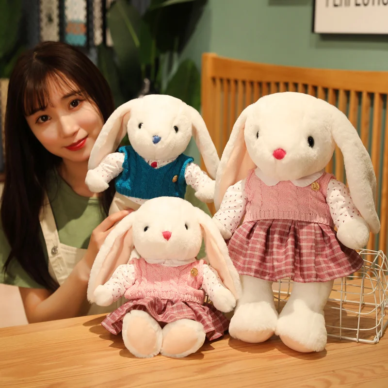 

32/42cm Lovely Couple Rabbit Plush Toys Kawaii Rabbit with Clothes Stuffed Pillow Soft Animals Dolls for Children Girls Gifts