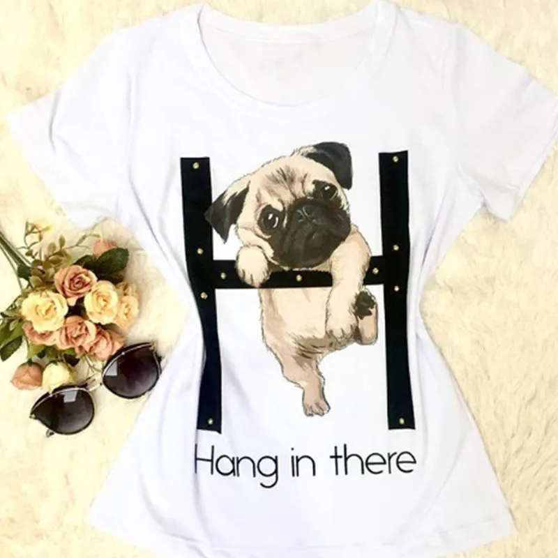 В готическом стиле симпатичная футболка с принтом в виде собаки футболки Для