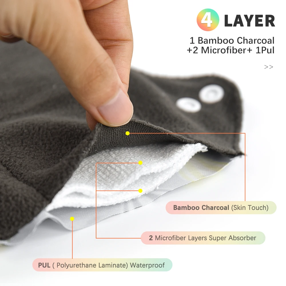 5/10Pcs Reusable Pads Health Feminine Hygiene Bamboo Charcoal Washable Sanitary Waterproof Menstrual Cotton Cloth |