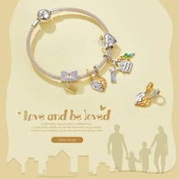 wostu 925 sterling silver charm happy family bead heart lock key envelope pendant fit original bracelet necklace diy jewelry