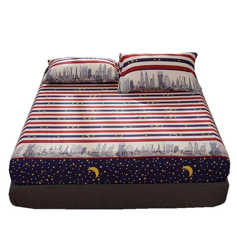 

Bed Sheet Blue Flower Printed Bed Linen Queen Mattress Covers Fitted Sheet Sets with Elastic for King Size Bed Sheet Twin Size