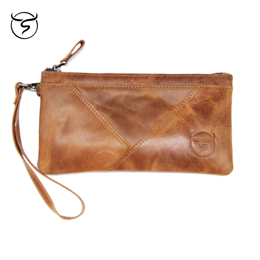Мужской и женский кожаный кошелек сумка для денег клатч на молнии монет длинный