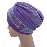 2021 summer breathable sequins turban cap womens head wraps muslim headscarf cap india hat ready hijab bonnet turbante mujer
